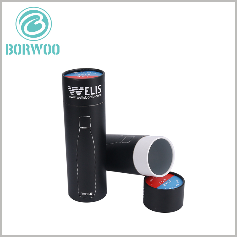 Wholesale Black cardboard tubes boxes packaging for bottles.CMYK printing technic for LOGO, slogan, image, web address, QR code with high resolution.