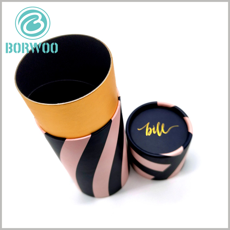 Wholesale Printable thick cardboard tubes packaging for clothes boxes.The use of gold cardboard in the inner tube of the package will set off the luxury of the package.
