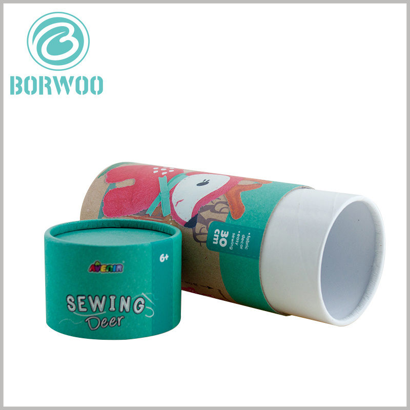 Large cardboard tube packaging for toys boxes.On the body part of the paper tube, details of the printed product, including the height and length of the velvet deer toy, and the materials that make up the velvet deer