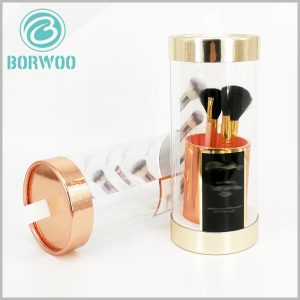 holesale large plastic tube packaging for makeup brush.made of 2mm transparent PVC, gold cardboard paper of 350g made up