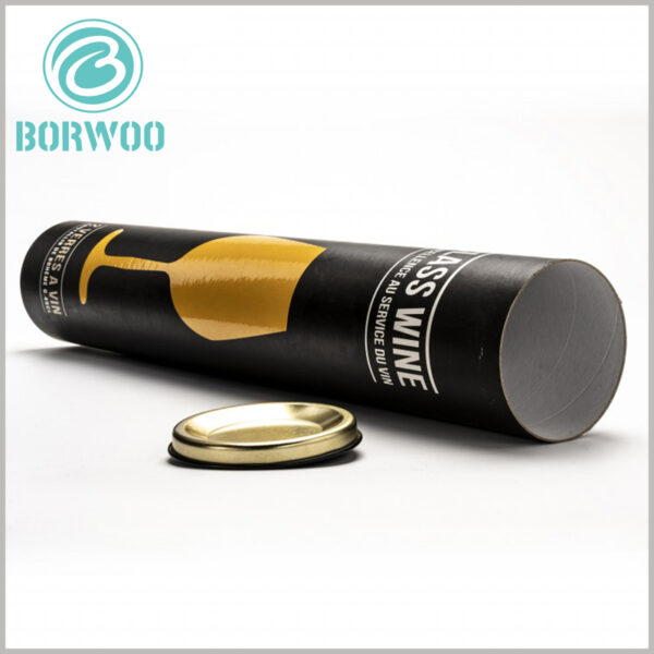 Wholesale long cardboard tubes wine glass packaging with metal lids.Packed with iron cover and silver tissue for excellent protection against fragile glass
