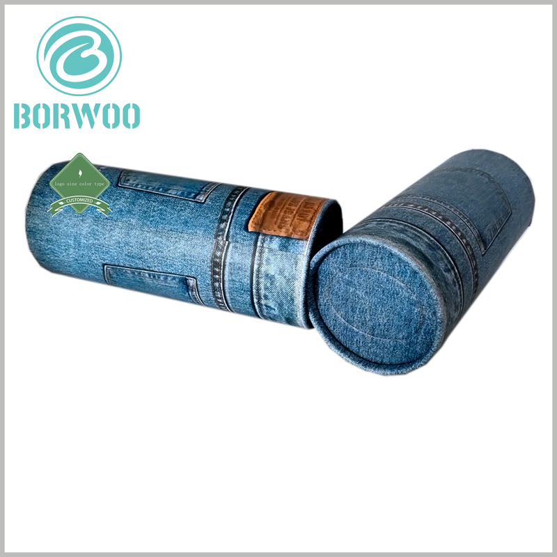 Wholesale round cardboard packaging tubes for jeans.The overall packaging image looks like a rolled up jeans
