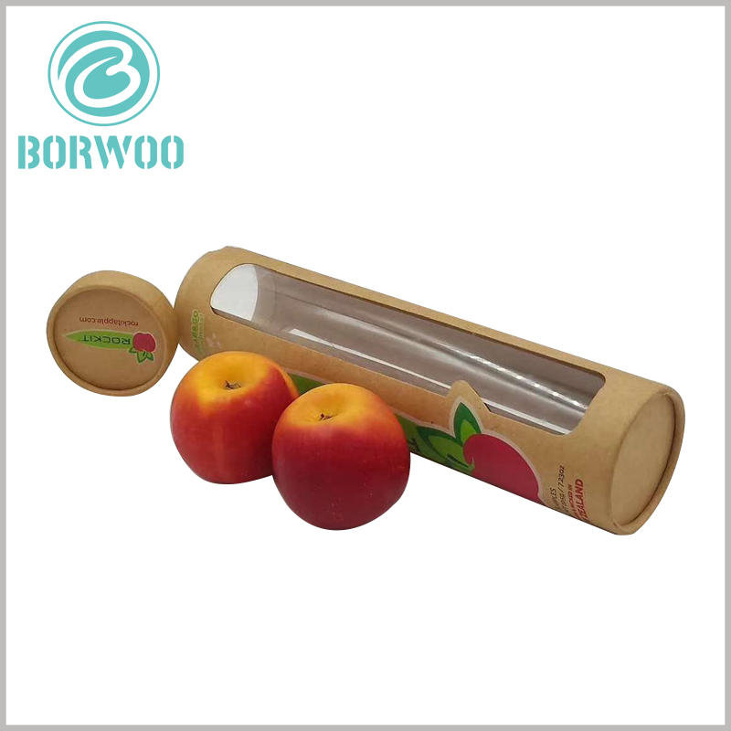 apple fruit tube packaging boxes with windows.Although it is difficult to set a clear window on the body part of the kraft paper tube, we have a wealth of experience and can help you achieve perfect product packaging.
