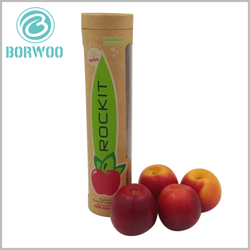 apple fruit tube packaging wholesale.Printing relevant brand names, promotional slogans, and apple patterns on kraft paper tube packaging is the best way to build brand and promote products.