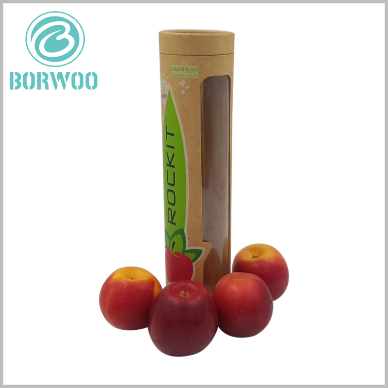 apple fruit tube packaging with windows.The diameter and height of the customized paper tube packaging are determined according to the product, to ensure that the packaging is 100% compatible with the product.