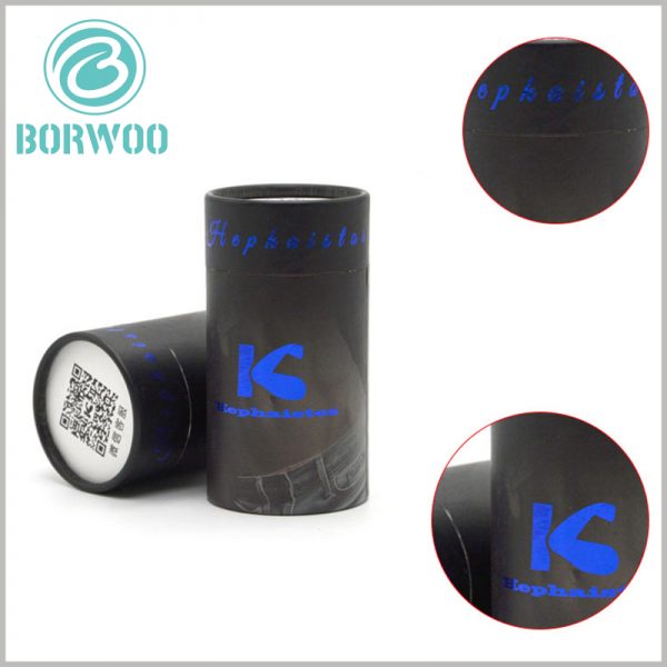 black paper tube boxes with blue foil logo wholesale.