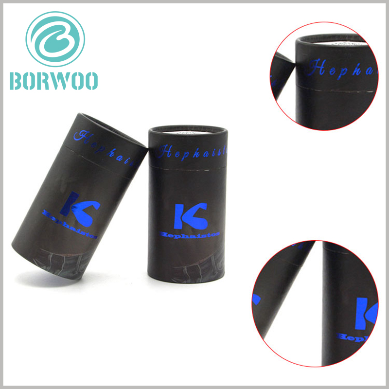 black paper tube shirt packaging with blue foil logo wholesale