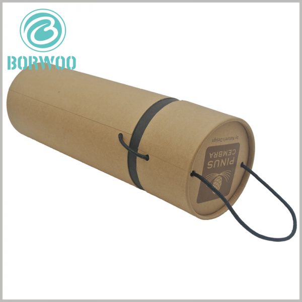 brown kraft paper tube packaging with handle and with printed