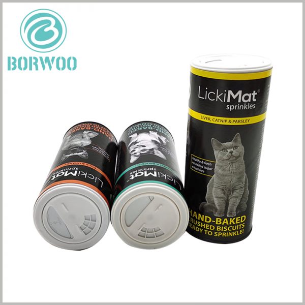 cardboard cylinder tubes packaging for pet food.The plastic cover is used as the cover of the food tube packaging to improve the sealing effect of the packaging.