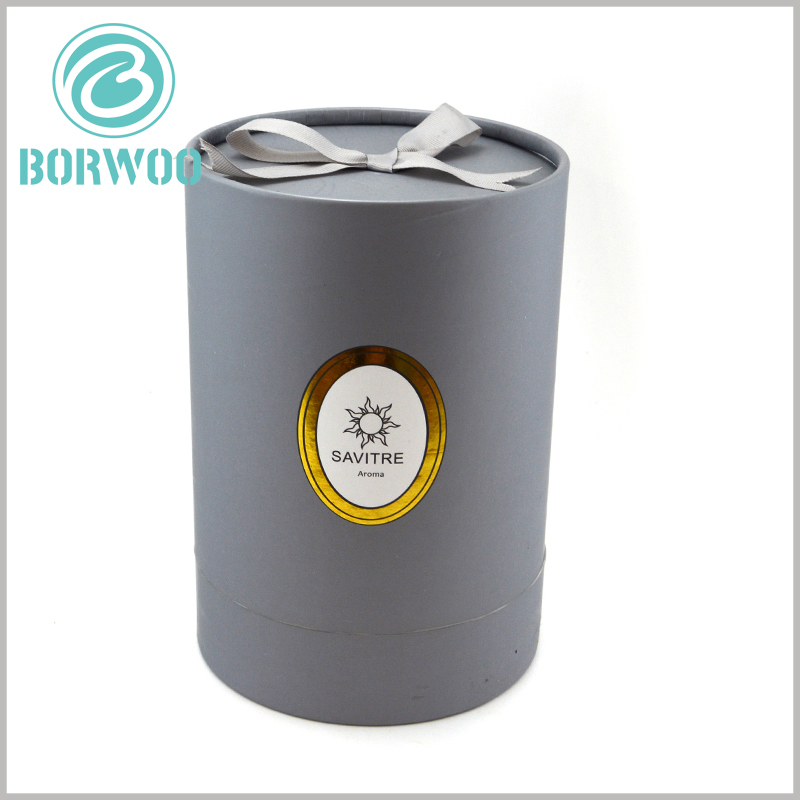 cardboard round tube candle boxes packaging with ribbon handle.