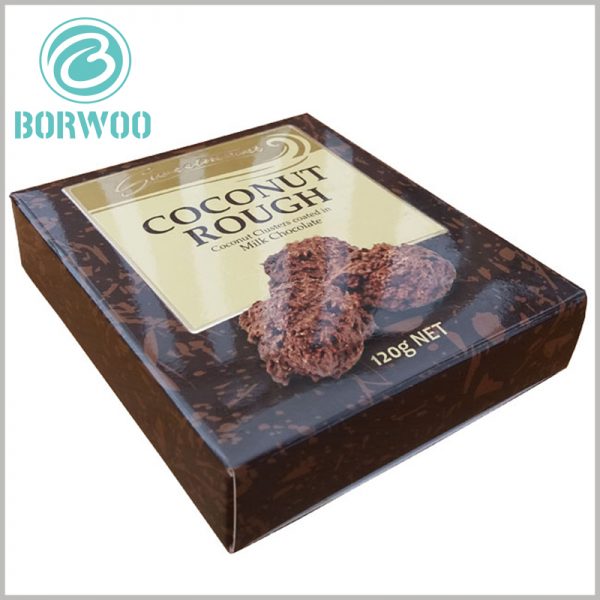 cheap and eco friendly chocolate packaging boxes wholesale.The background pattern and color of the food packaging is brown, and the packaging design highlights the characteristics of chocolate.