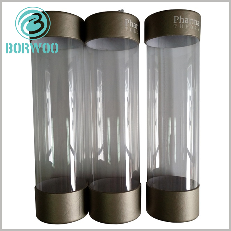 clear plastic tube packaging boxes with paper lids wholesale.Paper tube cover can print brand name to increase product value