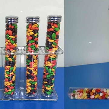 Custom small clear plastic tube packaging with metal lid for candy