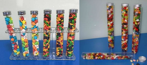 Custom small clear plastic tube packaging with metal lid for candy