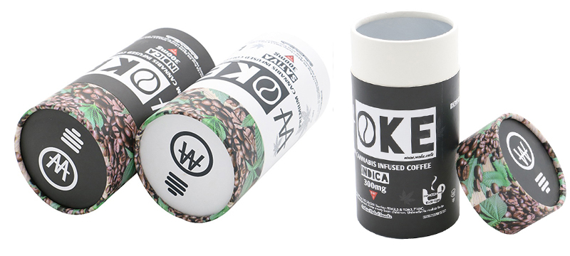 Creative paper tube coffee packaging, the surface of the packaging is mainly made of coffee beans, reflecting the product concept of pure natural coffee.