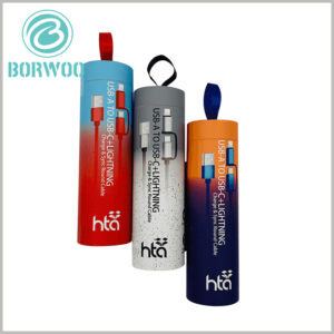 colored round boxes for charging cable packaging.The dazzling and colorful colors and patterns enrich the visual experience and attract customers' attention to packaging and products.