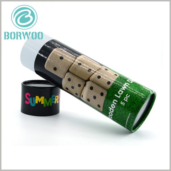 creative small cardboard round tube boxes packaging for wooden lawn dice.Both the inner and outer tubes have been treated with reversed smooth edge