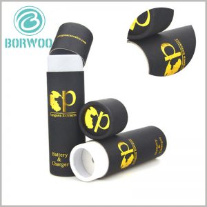 custom Black paper tubes boxes for charger packaging.made of cardboard paper of 350g and 157g black cardboard paper