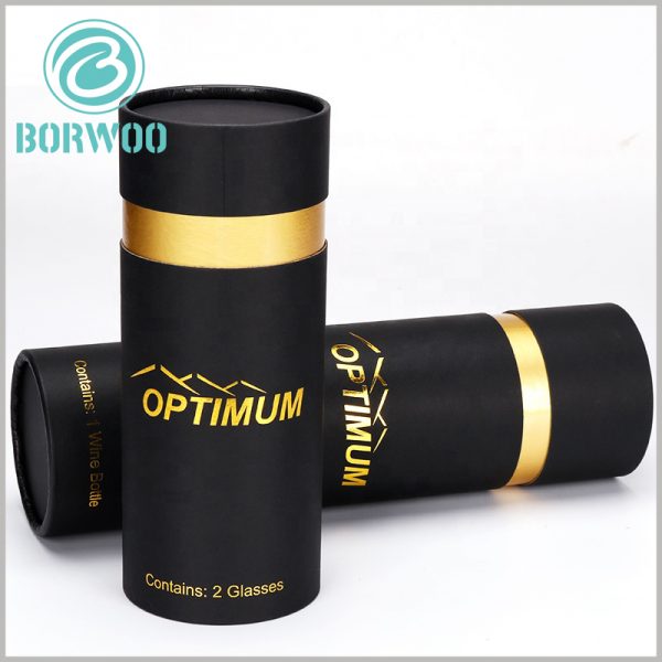 custom black cardboard tube for wine bottle packaging box.The customized food tube packaging is only available in black and gold colors, creating a sharp contrast.