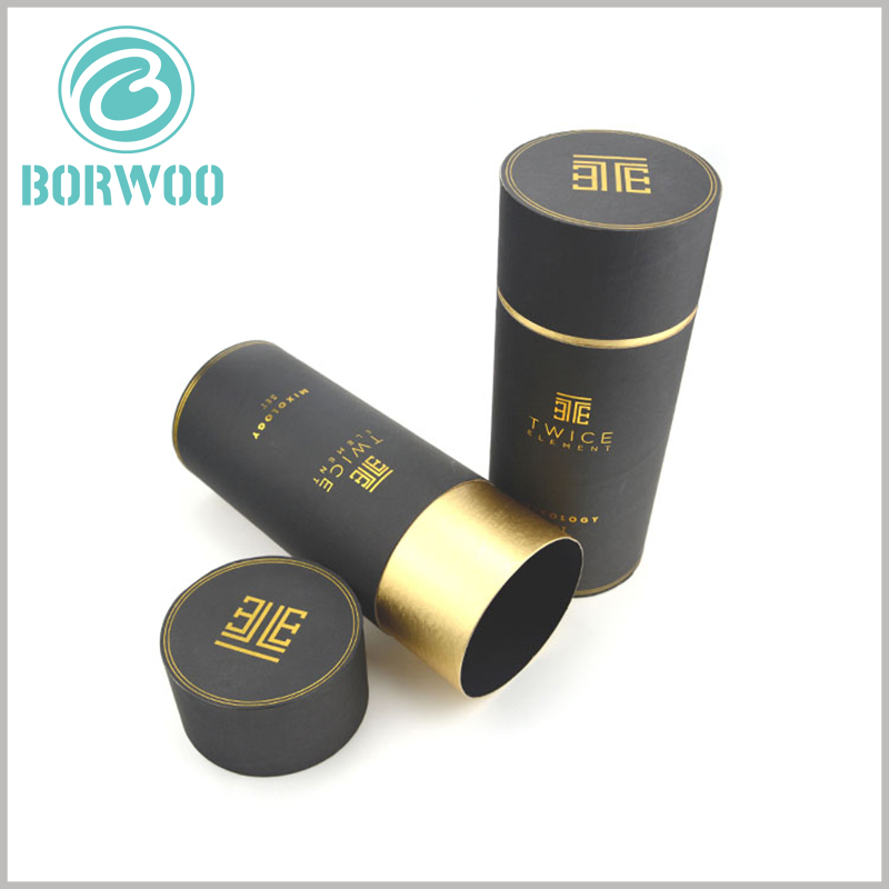 custom black cardboard tubes packaging for wine box.The outer side of the inner tube is gold cardboard, which shows the luxury of the package.