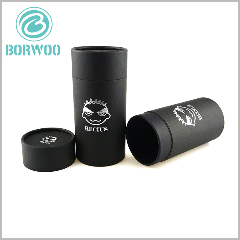 custom black hard cardboard tubes packaging boxes wholesale.high quality product packaging with hot silver logo