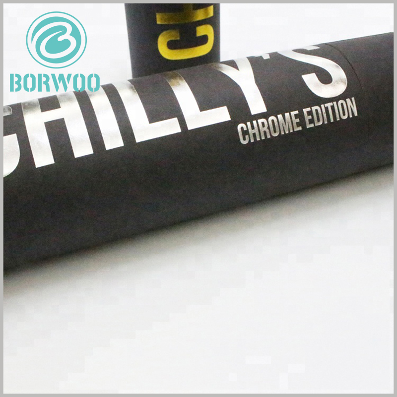 custom black large cardboard tube packaging wholesale. Hot stamping and printing can improve the aesthetics and visual sense of packaging to a large extent, and increase the attractiveness of products.
