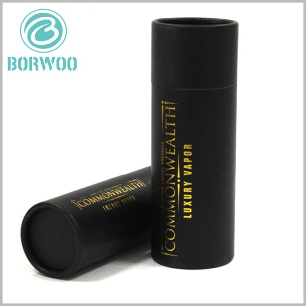 custom black paper tube packaging boxes with bronzing logo wholesale.Custom paper tube packaging for essential oil
