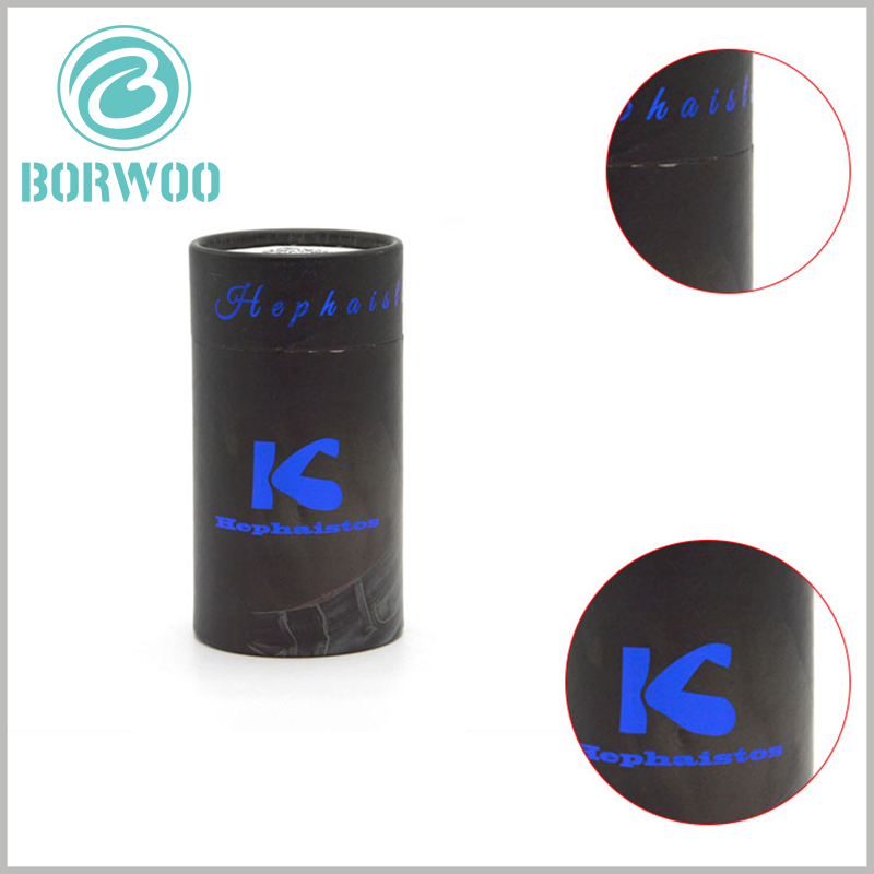 custom black paper tube packaging with blue foil logo.Custom black paper tube packaging boxes with blue foil logo for pant boxes