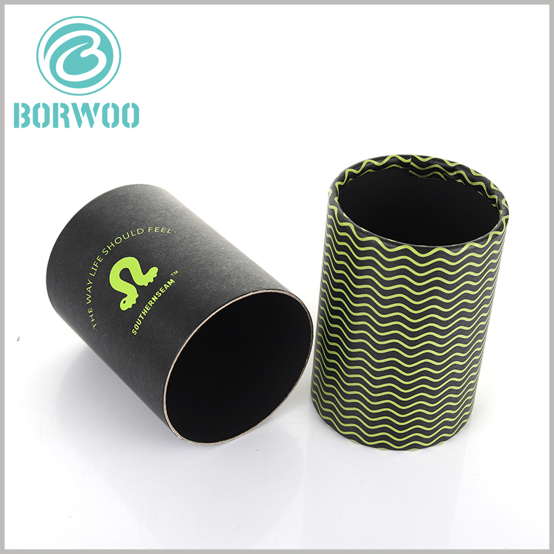 custom black paper tube packaging with curl lids. The inner tube of the customized packaging has a unique printing pattern, which improves the visual experience of the inner tube of the packaging.