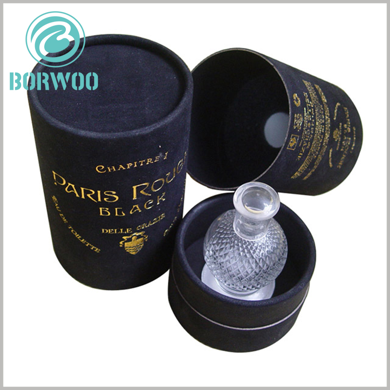 custom black paper tube packing perfume gift boxes.Custom black cardboard paper tube packaging with EVA insert for perfume gift boxes