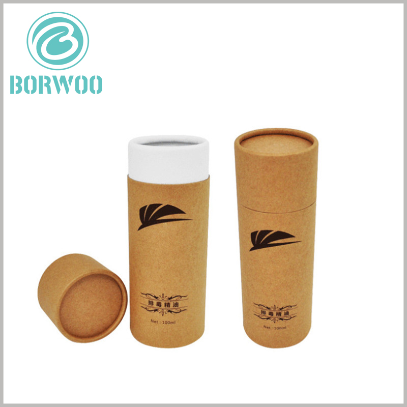custom brown kraft paper tube packaging for essential oils.Purity and simplicity are welcomed features for natural essential oil, thus for design we also emphasize these ideas, only essential information will be printed