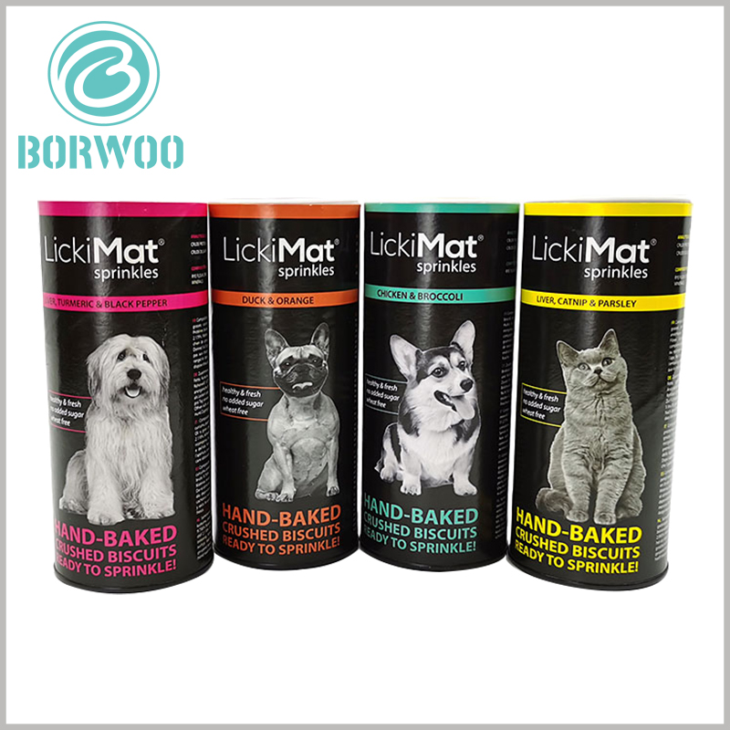 custom cardboard tubes for pet food packaging.Follow up with different products and choose different product patterns and texts to reflect the differences of products.