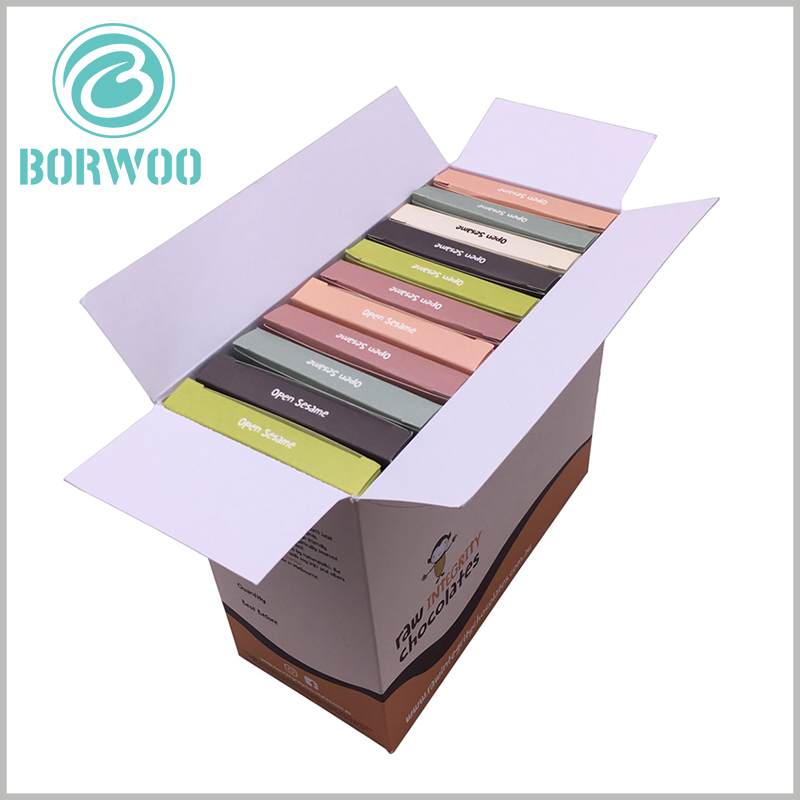 custom cheap chocolate bar packaging boxes. Provide large foldable packaging, which can accommodate multiple individually packed chocolate bar products.