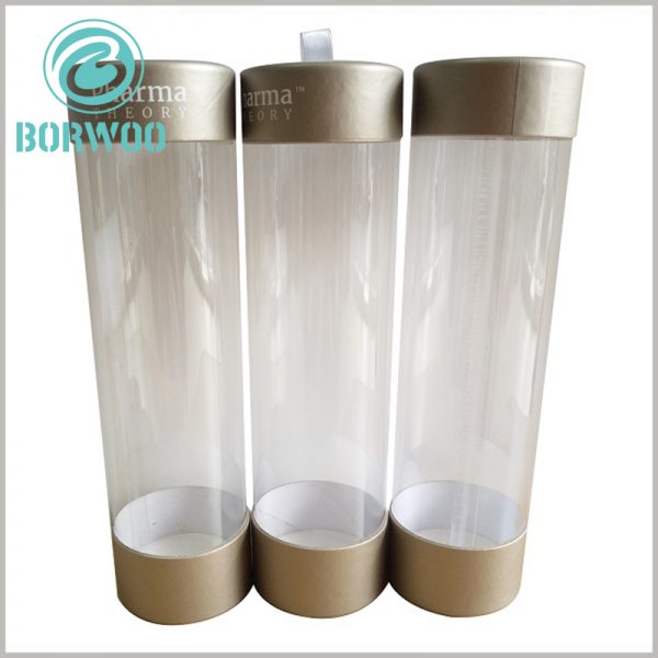 custom clear plastic tube packaging with Ribbon.Paper tube cover can print brand name to increase product value