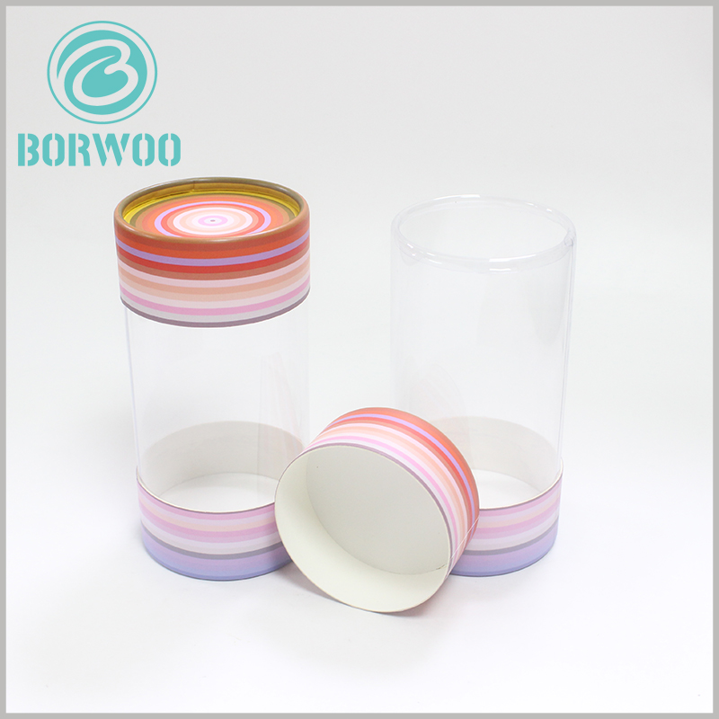custom clear plastic tube packaging with printable paper lids.The transparent plastic tube is formed with 0.2mm thickness PVC, building the main structure of the tube