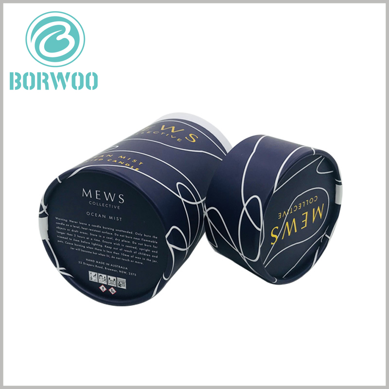 custom creative cardboard round boxes for scented candle packaging.On the bottom, product description is printed in simple white color.