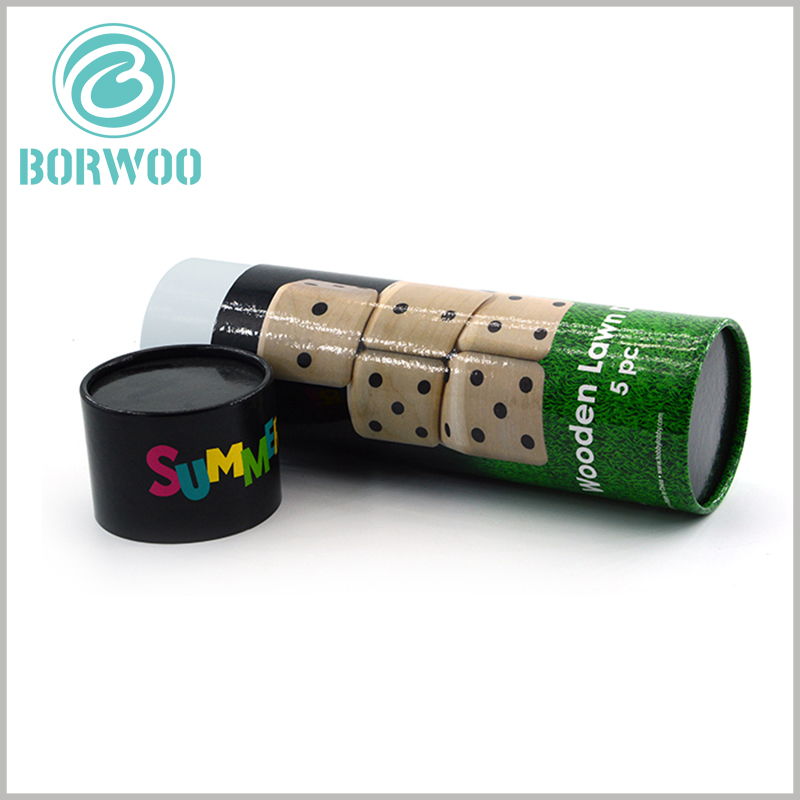 custom creative cardboard round boxes packaging for wooden lawn dice.it is modern, dynamic and attractive.