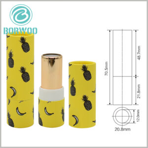 custom empty paper lipstick tubes packaging design.70.5 mm height, 20.8 mm as diameter of outer tube and 12mm as diameter of inner lipstick tube