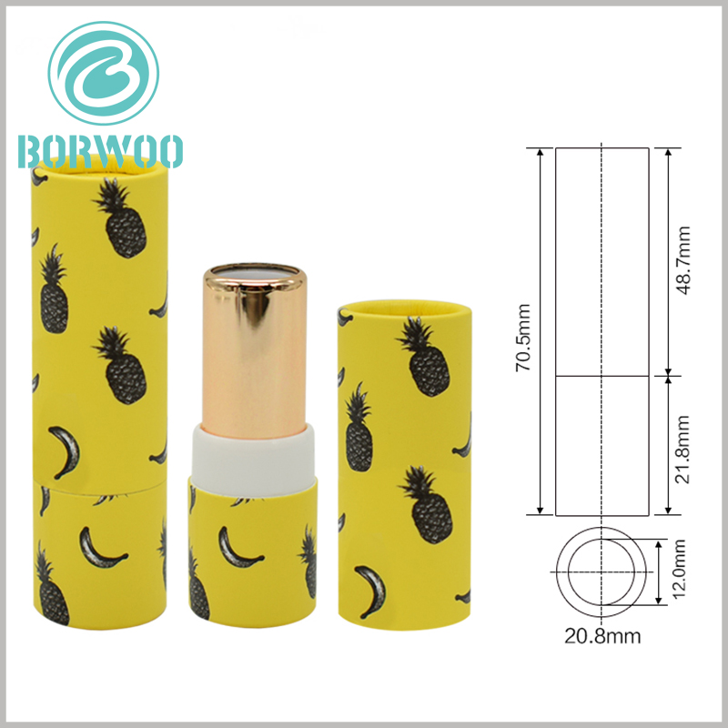 custom empty paper lipstick tubes packaging design.70.5 mm height, 20.8 mm as diameter of outer tube and 12mm as diameter of inner lipstick tube