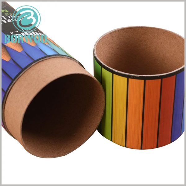 custom fashion paper tube for colored pencil packaging. The paper tube is divided into an inner tube and an outer tube. The total thickness of the paper tube exceeds 1.2mm, which is very strong.