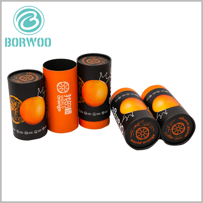 custom food grade tube packaging for dried oranges. The inner tube of food packaging uses art paper with an orange background as laminated paper, which can improve the visual sense of the inner tube of the packaging and enhance the artistry of the packaging.
