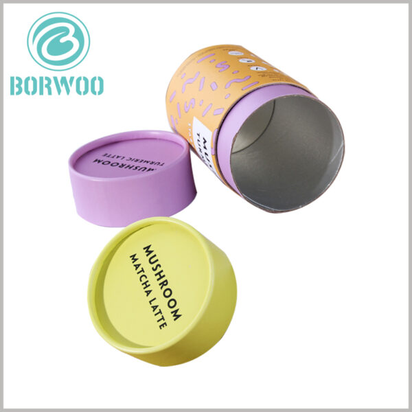 custom food tube packaging for matcha latte powder.Food grade paper tube packaging is lined with aluminum foil, which is important for keeping the inside of the food tube packaging dry.