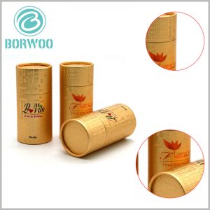 Custom luxury golden paper essential oil tube packaging with bronzing logo wholesale.