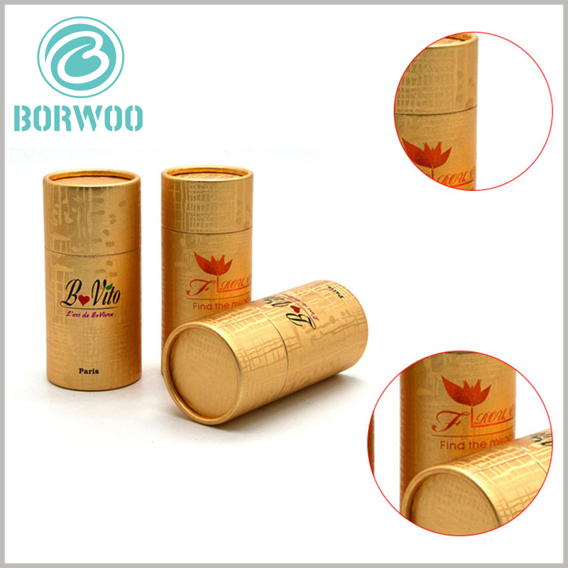 Custom luxury golden paper essential oil tube packaging with bronzing logo wholesale.