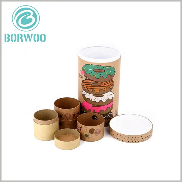 custom kraft paper tube packaging for food boxes.it’s a good idea to put the pattern on the tube surface and on the top of the lid
