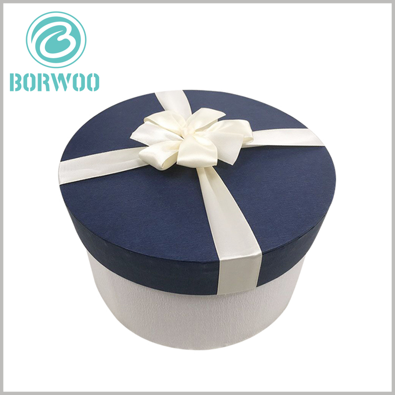 Personalised White Round Gift Box With Black Ribbon Bow 