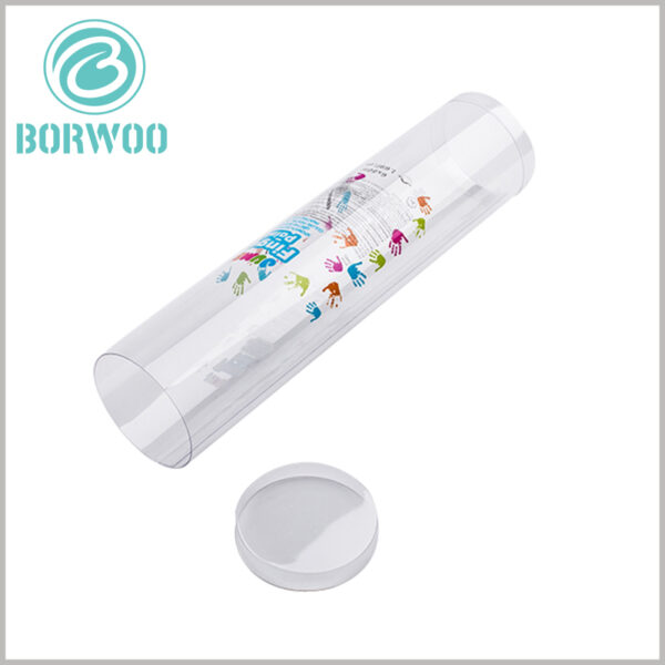 custom plastic tubes packaging for toys. the top cover is a transparent plastic cover