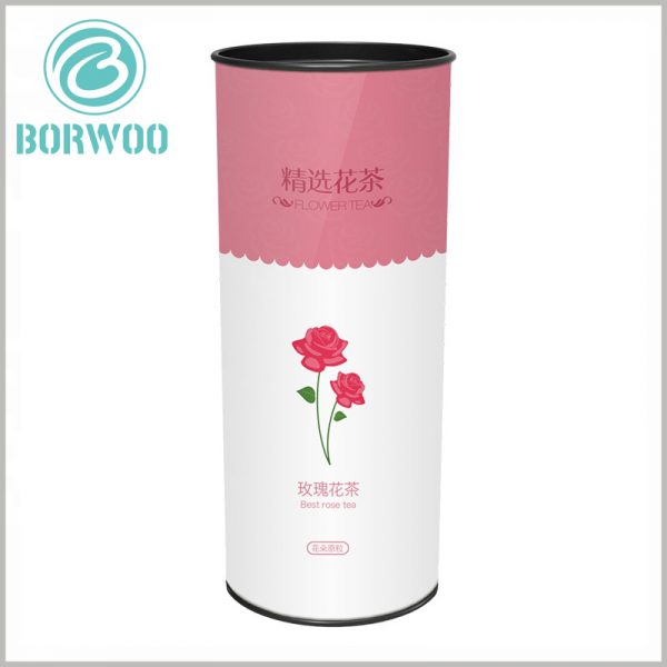 custom printed paper tube for rose scented tea packaging. The main pattern of customized tea packaging is based on specific tea types, so customers can understand the characteristics of the product well.