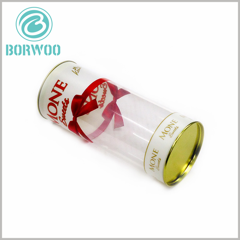 custom printed plastic tube gift packaging with bows wholesale.