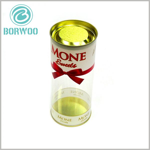 custom printed plastic tube gift packaging with lids.red gift bows printed in packaging